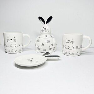 Nordstrom Ceramic Bunny Mugs Plate Canister Set NWOT